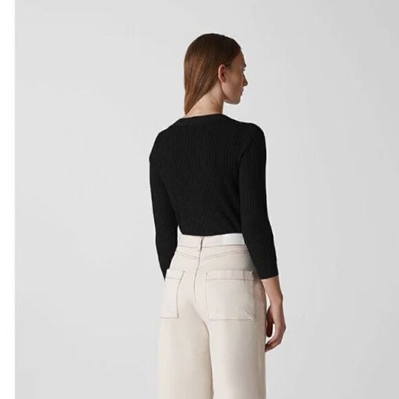 WHISTLES Button Detail Ribbed Sweater in black size - Picture 4 of 11